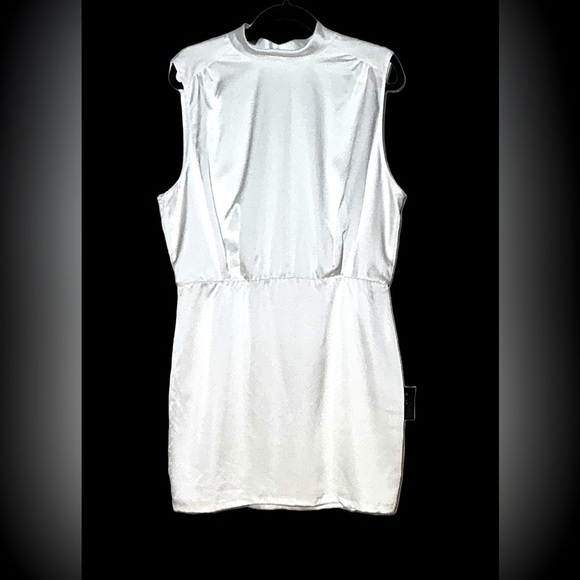 NWT Lulus Classic Elegance White Satin Sleeveless Mock Neck Mini Dress, Size XS - Picture 5 of 15